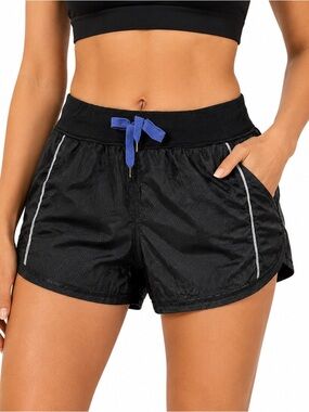 Zella Women’s Running Shorts Size L Black Perforated Lined Athletic Drawstring